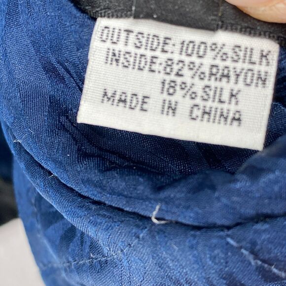 SIMONE CHIN CHIN Jacket M Velvet Silk Quilted Reversible Button Front Black Blue - Picture 6 of 16